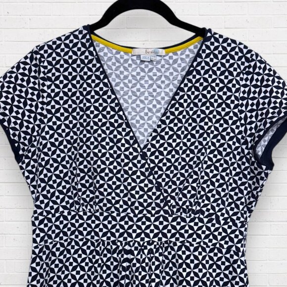 BODEN Navy Blue Faux Wrap Jenny Stretch Knit A-Line Geometric Travel Dress 6 - Picture 2 of 5